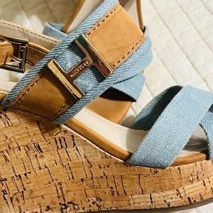Tommy Hilfiger Cork ~Denim & Gold Hardware Wedges